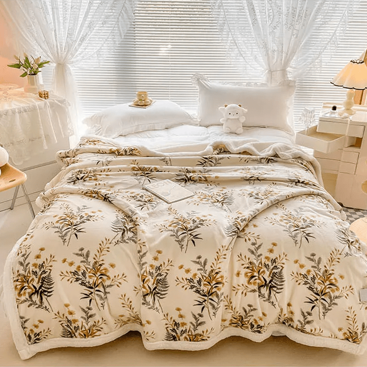 Couverture Douceur Hivernale - Motifs Floraux en Beige Couverture chambre, Couvertures, Couvertures adulte, linge de lit