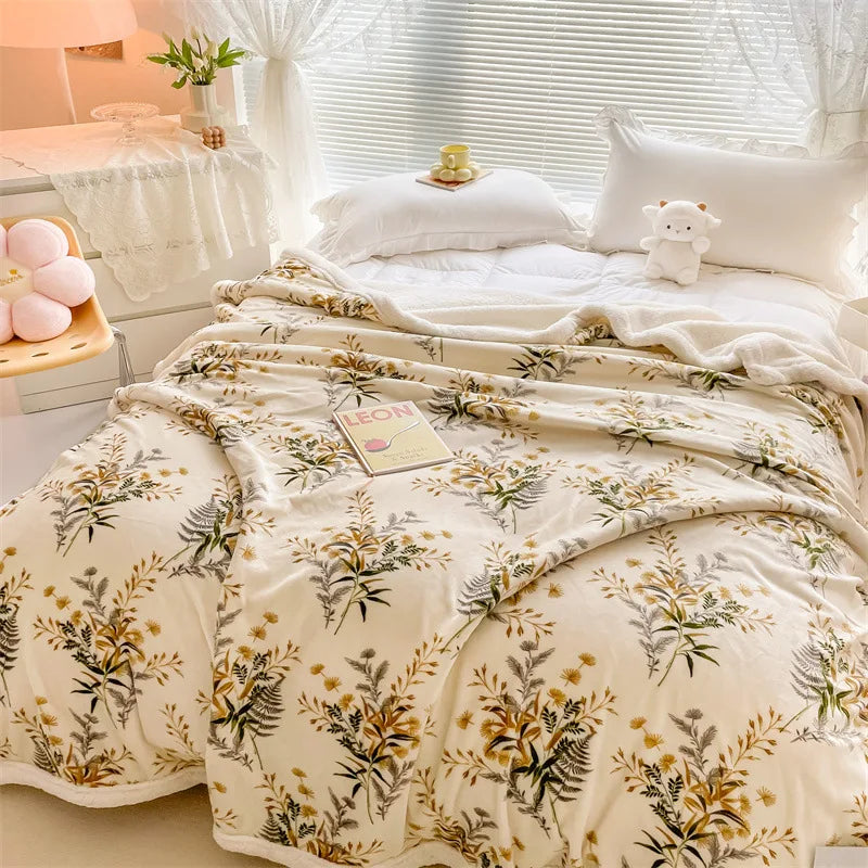 Couverture Douceur Hivernale - Motifs Floraux en Beige Couverture chambre, Couvertures, Couvertures adulte, linge de lit