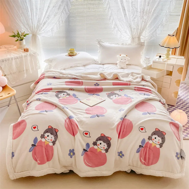 Couverture enfant "Douceur Enchantée" - Motifs filles et fruits Couverture chambre, Couvertures, Couvertures enfant