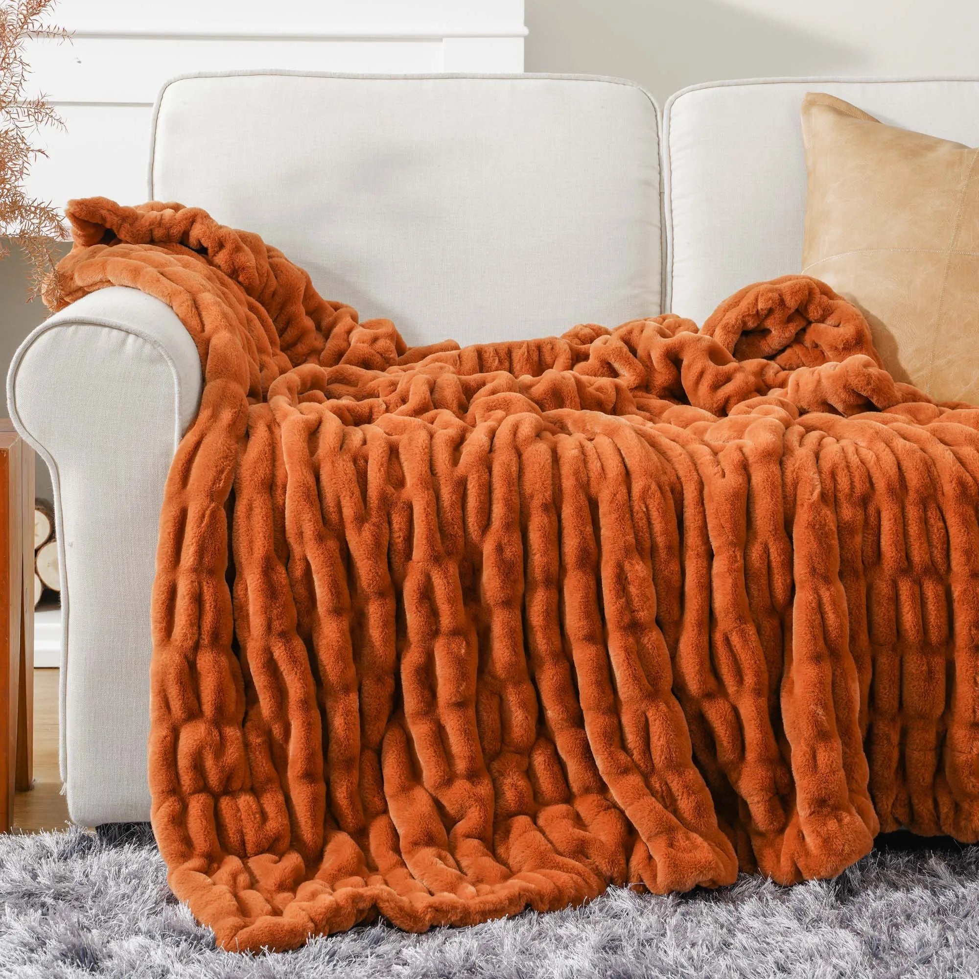 Plaid en Fausse Fourrure Terracotta - Douceur et Chaleur Couverture chambre, Couvertures, Couvertures adulte, linge de lit, Plaid, Salon