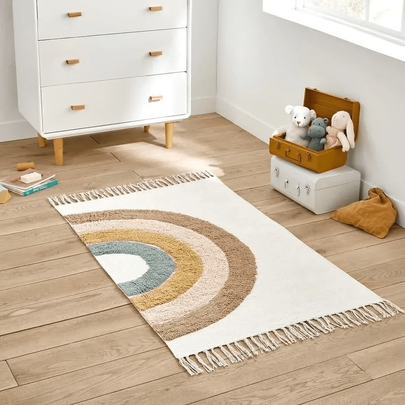 Tapis Arc-en-Ciel Moelleux avec Pompons Tapis chambre, Salon, Tapis adulte, Tapis chambre, Tapis enfant, Tapis salon