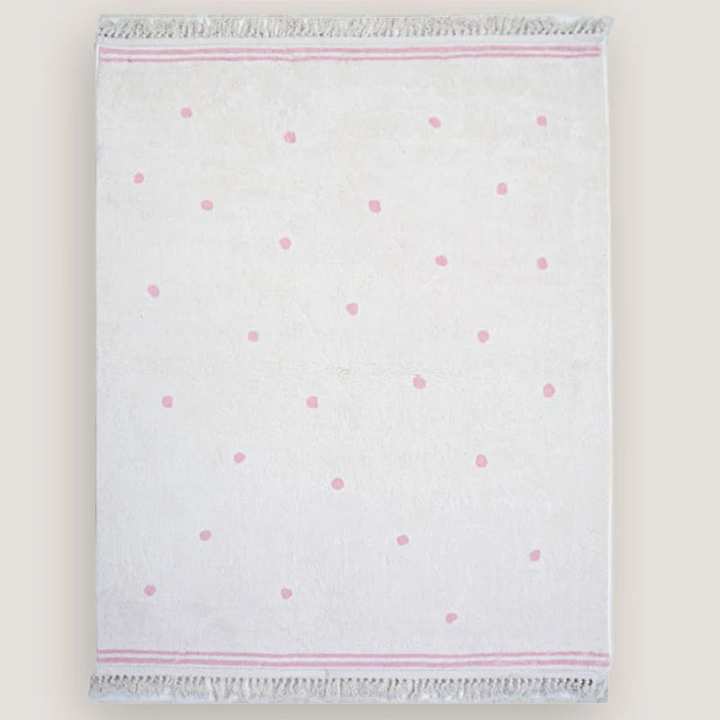 Tapis Rectangulaire à Pois Roses avec Franges Tapis Tapis chambre, Tapis enfant