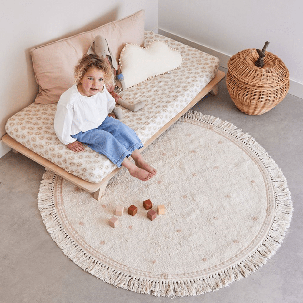 Tapis Rond "Champ de Pois" Crème et Rose Poudrée - Un Univers Doux Tapis chambre, Tapis adulte, Tapis chambre, Tapis enfant