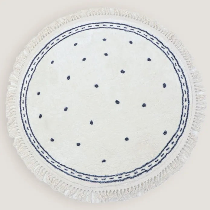 Tapis Rond à Franges Ivoire et à Pois Noirs - Pureté et Charme Tapis chambre, Tapis adulte, Tapis chambre, Tapis enfant