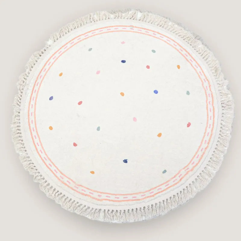 Tapis Rond avec Pois Multicolores avec Franges Tapis 