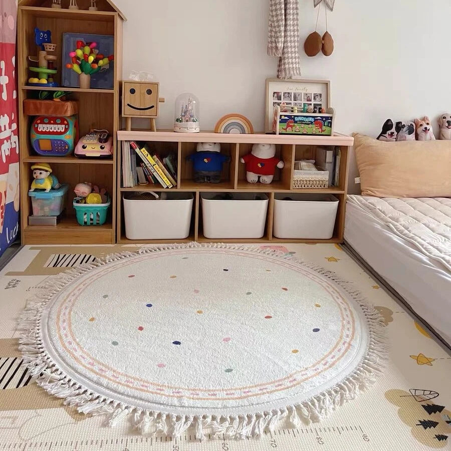 Tapis rond avec pois roses avec franges Tapis Tapis chambre, Tapis enfant