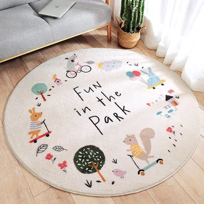 Tapis rond nordique "Aventure au Parc" pour enfant Tapis chambre, Tapis enfant